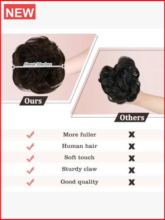 100% Real Human Hair Messy Bun Clip Hair Extension - Sturdy Claw Clip for main image 6